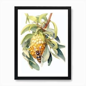 Beehive With Laurel Watercolour Illustration 2 Art Print