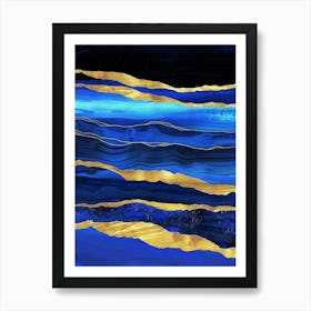 Blue And Gold Abstract Painting 17 Art Print