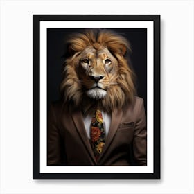 African Lion Wearing A Suit 2 Art Print
