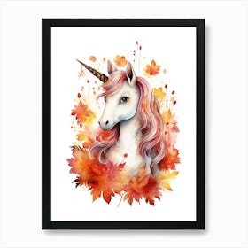 Unicorn Watercolour In Autumn Colours 1 Art Print