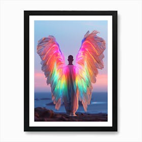 "Digital Art: Neon-Winged Figure" Art Print