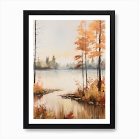 Lake In The Woods In Autumn, Painting 54 Art Print