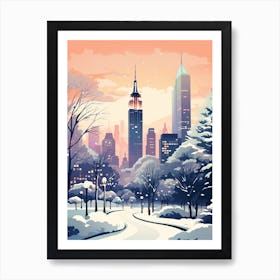 Winter Travel Night Illustration New York City Usa 1 Art Print