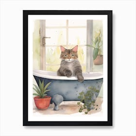 Chartreux Cat In Bathtub Botanical Bathroom 8 Art Print