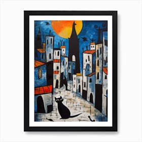 Painting Of San Francisco With A Cat In The Style Of Surrealism, Miro Style 2 Art Print