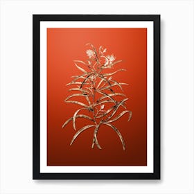 Gold Botanical Narrow Leaved Spider Flower on Tomato Red Art Print