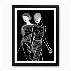 Women Sketch In Black And White Line Art Clear Art Print