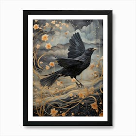 Blackbird 3 Gold Detail Painting Art Print