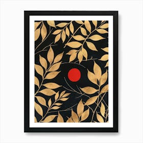 Gold Leaf And Red Sun Art Print