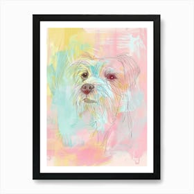 Pastel Minimal Line Terrier Dog Pink Gouache Paint Art Print