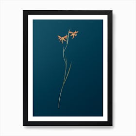 Vintage Gladiolus Watsonius Botanical Art on Teal Blue n.0770 Art Print
