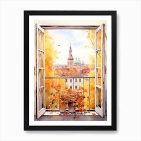 Window View Of Zagreb Croatia In Autumn Fall, Watercolour 4 Art Print