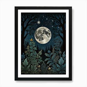 Full Moon In The Forest Style William Morris 1 Art Print 1 Art Print