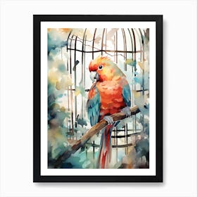 Watercolour Bird And Birdcage 3 Art Print