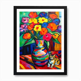 Lilies With A Cat 4 Fauvist Style Painting Art Print