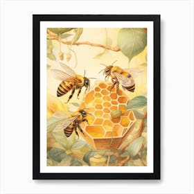 Honey Bee Mimic Bee Beehive Watercolour Illustration 4 Art Print