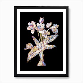 Stained Glass Crinum Giganteum Mosaic Botanical Illustration on Black n.0229 Art Print