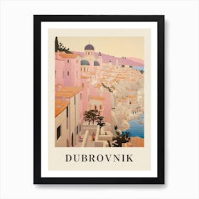 Dubrovnik Croatia 1 Vintage Pink Travel Illustration Poster Art Print