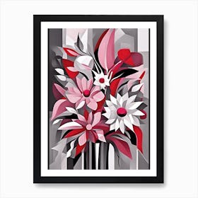 Pink Flowers Cubist Style Art Print