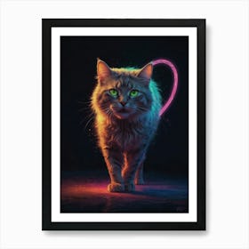 Cat With Neon Lights Art Print