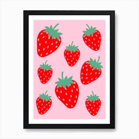 Strawberry Pattern on Pink Art Print