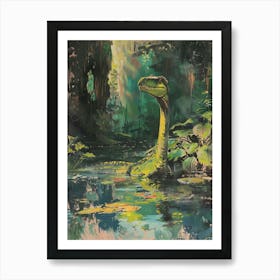 Dinosaur In The Water Vintage Illustration 2 Art Print