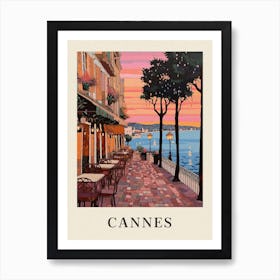 Cannes France 4 Vintage Pink Travel Illustration Poster Art Print