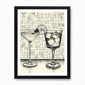 Linework Sketch Of Cocktails Art Print