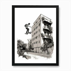 Skateboarding In Santiago, Chile Drawing 1 Art Print