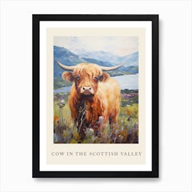 Brushstroke Impressionism Style Painting Of A Highland Cow In The Scottish Valley Poster 3 Art Print
