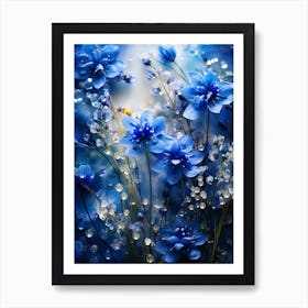 Blue Flowers Wallpaper Art Print