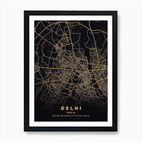 Delhi Black And Gold Map Art Print