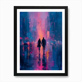 Couple Walking In The Rain Art Print