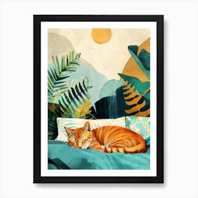 Cat Sleeping In Bed animal Cat's life Art Print