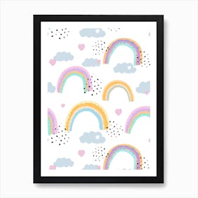 Rainbows Hearts Clouds Art Print