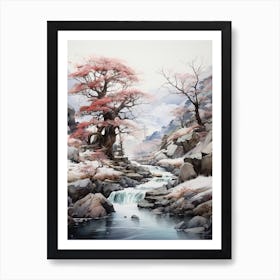 Shosenkyo Gorge In Yamanashi, Japanese Brush Painting, Ukiyo E, Minimal 3 Art Print