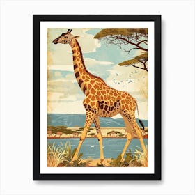 Storybook Style Illustration Of A Giraffe 2 Art Print