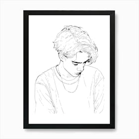 Boy With Short Hair Minimalist One Line Illustration Art Print
