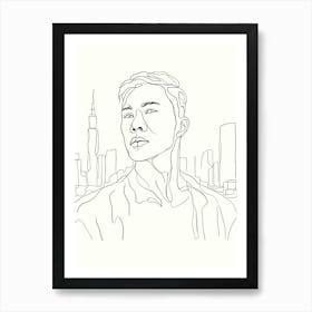 Man In The City Hand Drawing Line Art Art Print