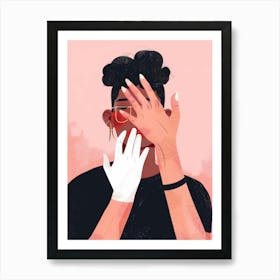 Illustration Of A Woman Covering Her Face 1 Art Print