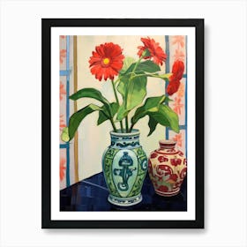 Flowers In A Vase Still Life Painting Gerbera Daisy 4 Art Print