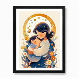 Heartwarming Mother & Child Illustration - Vibrant Art Print