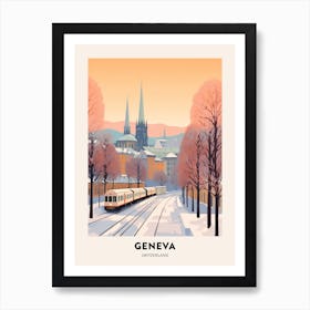 Vintage Winter Travel Poster Geneva Switzerland 1 Art Print