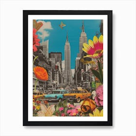 New York City   Floral Retro Collage Style 4 Art Print