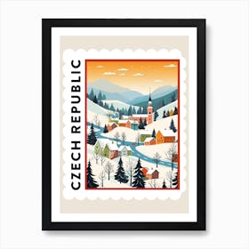 Retro Winter Stamp Poster Cesky Krumloy Czech Republic 1 Art Print