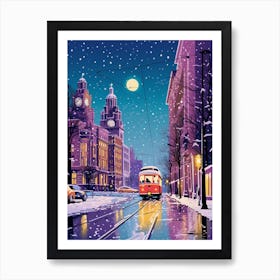 Winter Travel Night Illustration Liverpool United Kingdom 2 Art Print