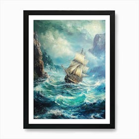 Sailing Ship In Rough Seas 1 Art Print