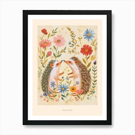 Folksy Floral Animal Drawing Hedgehog 4 Poster Art Print