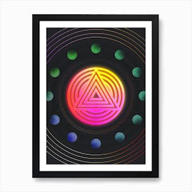 Neon Geometric Glyph in Pink and Yellow Circle Array on Black n.0120 Art Print