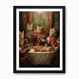 Royal Red Cats At A Medieval Banquet Art Print